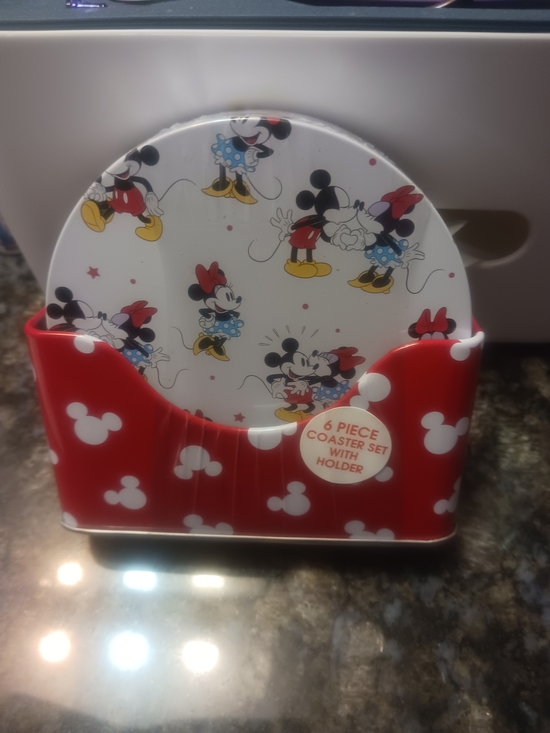 Disney Other - Disney Mickey & Minnie 6-Piece Coaster Set with Red Holder